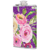 ピンクとクリームパープルバラの水彩グリッター フラスク (左)