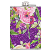 ピンクとクリームパープルバラの水彩グリッター フラスク (裏面)