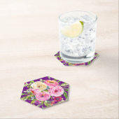 ピンクとクリームパープルバラの水彩グリッター ペーパーコースター (インサイチュ)