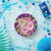 ピンクとクリームパープルバラの水彩グリッター ペーパーボウル (パーティー)