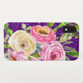 ピンクとクリームパープルバラの水彩グリッター Case-Mate iPhoneケース (裏面(横))