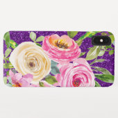 ピンクとクリームパープルバラの水彩グリッター Case-Mate iPhoneケース (裏面(横))