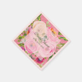 ピンクとクリームピンクの水彩バラグリッター スタンダードカクテルナプキン (角)