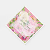 ピンクとクリームピンクの水彩バラグリッター スタンダードランチョンナプキン (角)