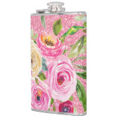 ピンクとクリームピンクの水彩バラグリッター フラスク (左)
