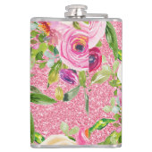 ピンクとクリームピンクの水彩バラグリッター フラスク (裏面)