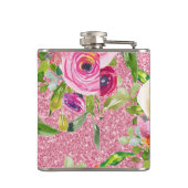 ピンクとクリームピンクの水彩バラグリッター フラスク (裏面)