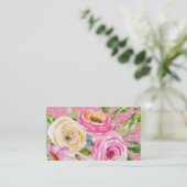 ピンクとクリームピンクの水彩バラグリッター 名刺 (スタンド正面)