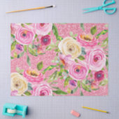 ピンクとクリームピンクの水彩バラグリッター 薄葉紙 (クラフト)