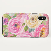 ピンクとクリームピンクの水彩バラグリッター Case-Mate iPhoneケース (裏面(横))