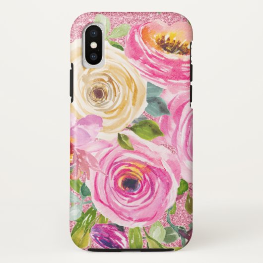 ピンクとクリームピンクの水彩バラグリッター Case-Mate iPhoneケース (裏面)