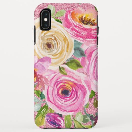 ピンクとクリームピンクの水彩バラグリッター Case-Mate iPhoneケース (裏面)