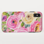 ピンクとクリームピンクの水彩バラグリッター Case-Mate iPhoneケース (裏面(横))