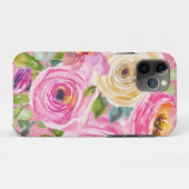 ピンクとクリームピンクの水彩バラグリッター Case-Mate iPhoneケース (裏面(横))