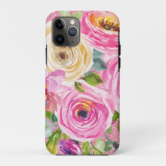 ピンクとクリームピンクの水彩バラグリッター Case-Mate iPhoneケース (裏面)