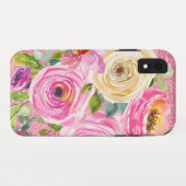 ピンクとクリームピンクの水彩バラグリッター Case-Mate iPhoneケース (裏面(横))
