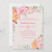 ピンクとクリームフローラの女性の誕生日パーティー 招待状 (正面)