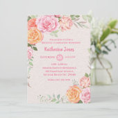 ピンクとクリームフローラの女性の誕生日パーティー 招待状 (スタンド正面)