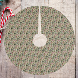 ピンクとクリーム色のポインセチア模様 ブラッシュドポリエステルツリースカート