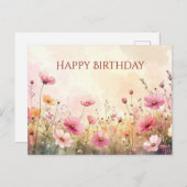 ピンクとクリーム色の野の花 ハッピーバースデー ポストカード (正面/裏面)