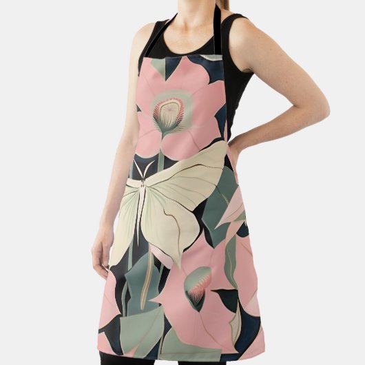 ピンクとクリーム – Luna Moth and Moonflowers エプロン (インサイチュ)