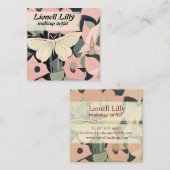 ピンクとクリーム – Luna Moth and Moonflowers スクエア名刺 (正面/裏面)
