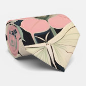 ピンクとクリーム – Luna Moth and Moonflowers ネクタイ (ロール)