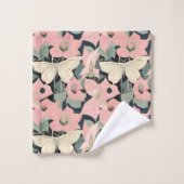 ピンクとクリーム – Luna Moth and Moonflowers バスタオルセット (ウォッシュタオル)