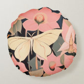 ピンクとクリーム – Luna Moth and Moonflowers ラウンドクッション (裏面)