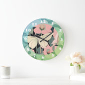 ピンクとクリーム – Luna Moth and Moonflowers ラージ壁時計 (ホーム)