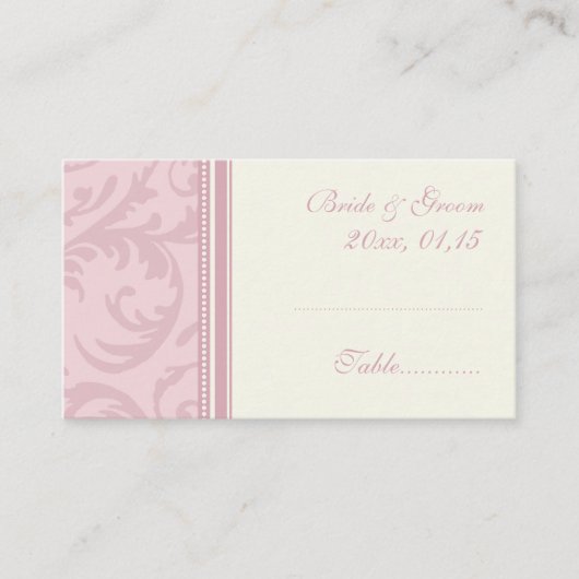 ピンクとクリー結婚ムのテーブルの場所設定カード プレイスカード (正面)