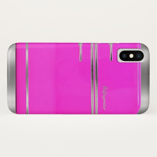 ピンクとクロムのヴィンテージ冷蔵庫かわいい Case-Mate iPhoneケース (裏面(横))