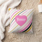 ピンクとクール金ゴールドのストライプカラフル クッション (ブランケット)