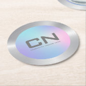 ピンクとグラデーションブルー縁ど銀 ラウンドペーパーコースター (アングル)