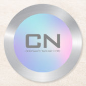 ピンクとグラデーションブルー縁ど銀 ラウンドペーパーコースター (正面)