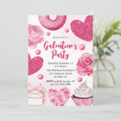 ピンクとグリッターのローズ＆カップケーキ ガレンティーンズデー 招待状 (スタンド正面)