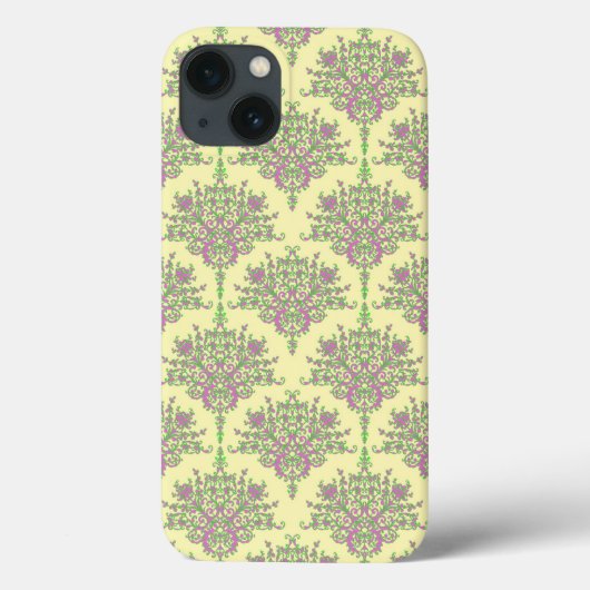 ピンクとグリーンと淡い黄色のキュートなダマスク模様 Case-Mate iPhoneケース (裏面)