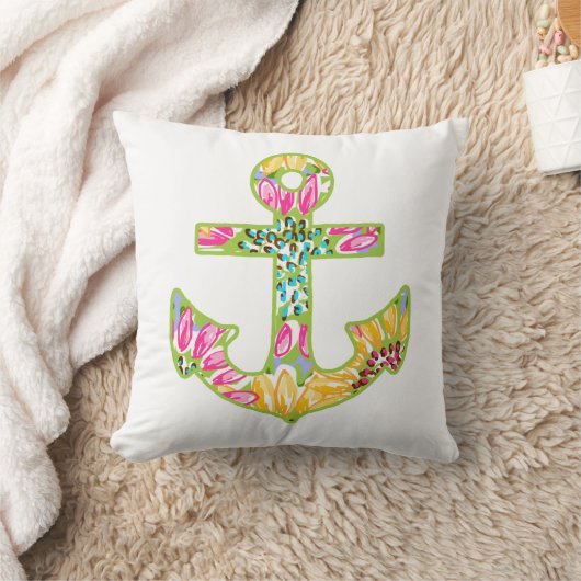 ピンクとグリーンのいかり装飾用クッション クッション (ブランケット)