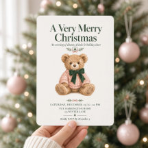 ピンクとグリーンのおしゃれなくまのクリスマスディナー
