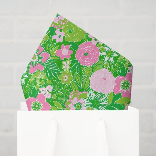 ピンクとグリーンのおしゃれなパームビーチの花柄 薄葉紙 (ギフトバッグ)