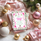 ピンクとグリーンのかわいいクリスマスパジャマパーティー 招待状