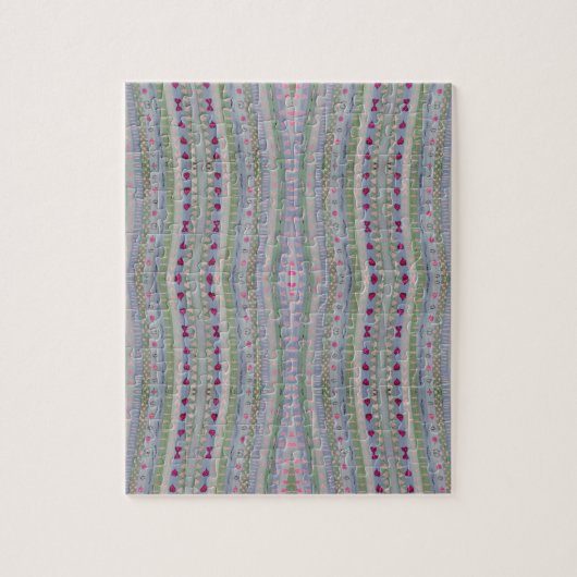 ピンクとグリーンのかわいらしハートパターン ジグソーパズル (縦)