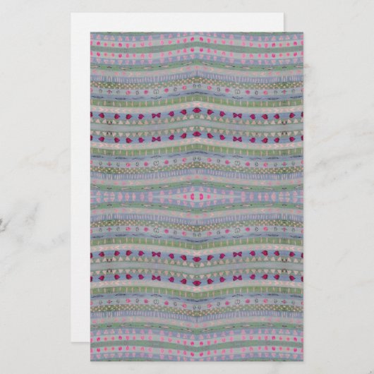 ピンクとグリーンのかわいらしハートパターン 便箋 (正面/裏面)