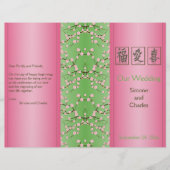 ピンクとグリーンのさくらんぼの花結婚式 プログラム (正面)