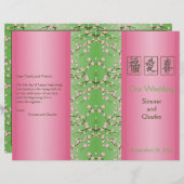 ピンクとグリーンのさくらんぼの花結婚式 プログラム (正面/裏面)