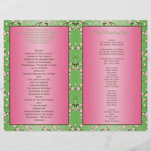 ピンクとグリーンのさくらんぼの花結婚式 プログラム (裏面)