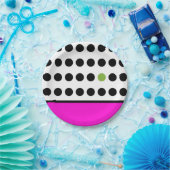 ピンクとグリーンのよくはしゃぐ水玉模様 ペーパープレート (パーティー)