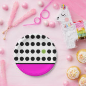 ピンクとグリーンのよくはしゃぐ水玉模様 ペーパープレート (パーティー)