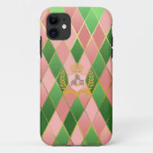 ピンクとグリーンのアーガイル柄モノグラム 上品なデザイン  Case-Mate iPhoneケース (裏面)