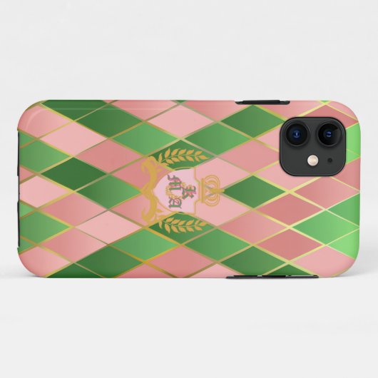 ピンクとグリーンのアーガイル柄モノグラム 上品なデザイン  Case-Mate iPhoneケース (裏面(横))